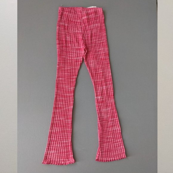Zara Size MEDIUM Women's Ribbed High Rise Flare Pull On Pants Stretch Pink NWT - Picture 2 of 11